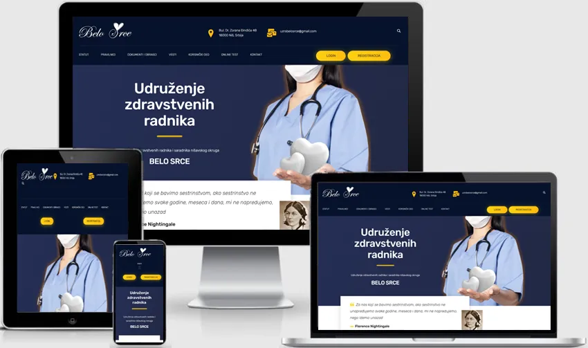 Udruženje zdravstvenih radnika i saradnika "belo Srce" responzivni web sajt