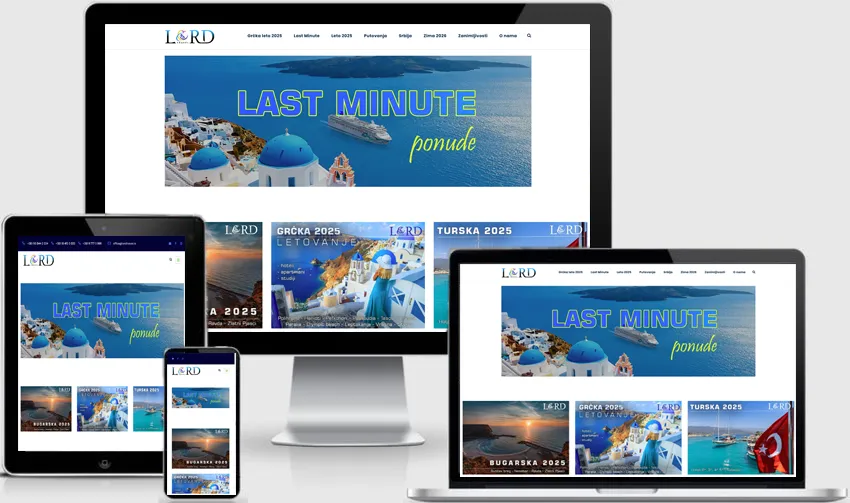 Prikaz responzivnog web sajta Lord travel turističke agenicje - naš redizajn i seo optimizacija